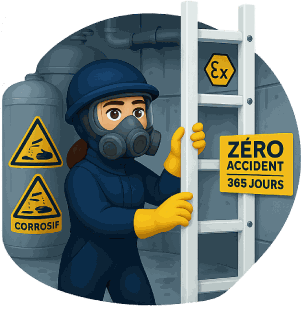 Échelle PRV industrie chimique : résistance acides bases solvants Échelle PRV résistante aux acides dans usine chimique ATEX