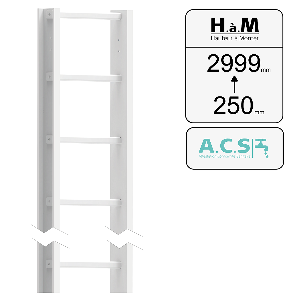 Échelle PRV ACS U90 blanche - Hauteur à Monter: [250➡2999]
