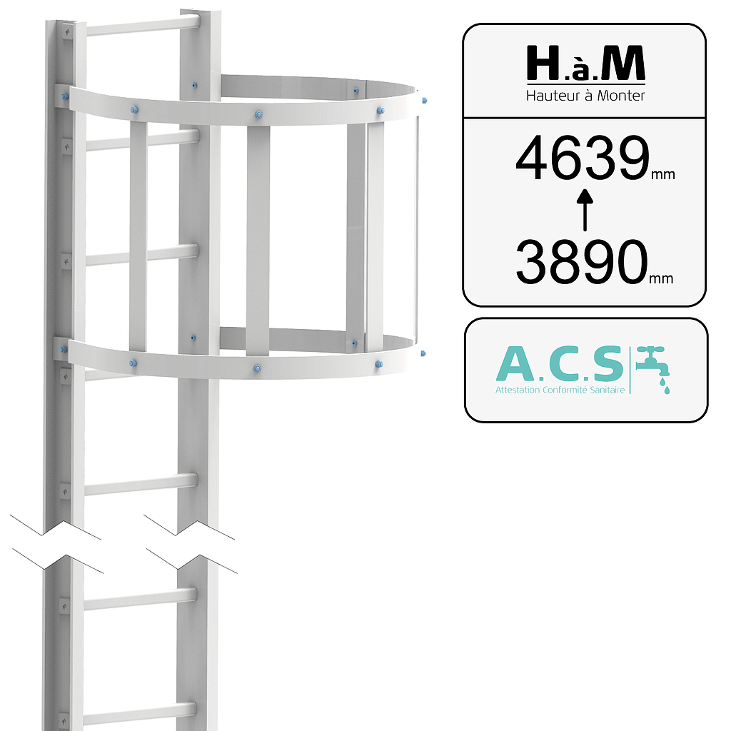 Échelle crinoline PRV ACS U90 blanche - Hauteur à Monter: [3890➡4639]