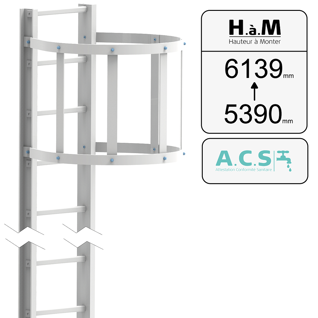 Échelle crinoline PRV ACS U90 blanche - Hauteur à Monter: [5390➡6139]
