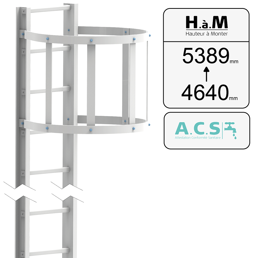 Échelle crinoline PRV ACS U90 blanche - Hauteur à Monter: [4640➡5389]
