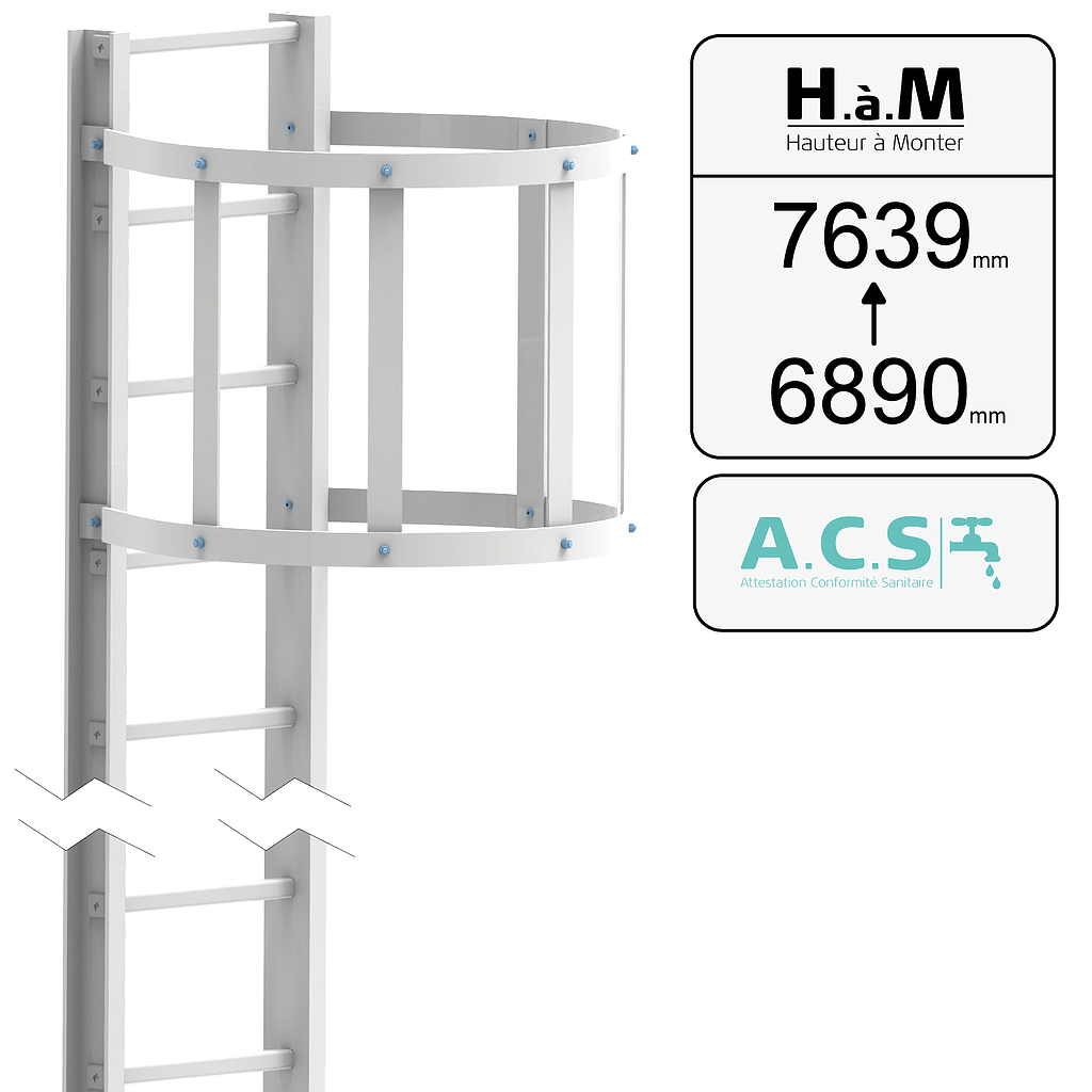 Échelle crinoline PRV ACS U90 blanche - Hauteur à Monter: [6890➡7639]