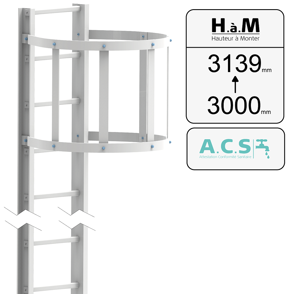 Échelle crinoline PRV ACS U90 blanche - Hauteur à Monter: [3000➡3139]