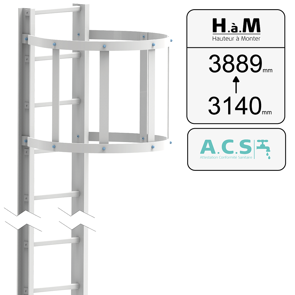 Échelle crinoline PRV ACS U90 blanche - Hauteur à Monter: [3140➡3889]