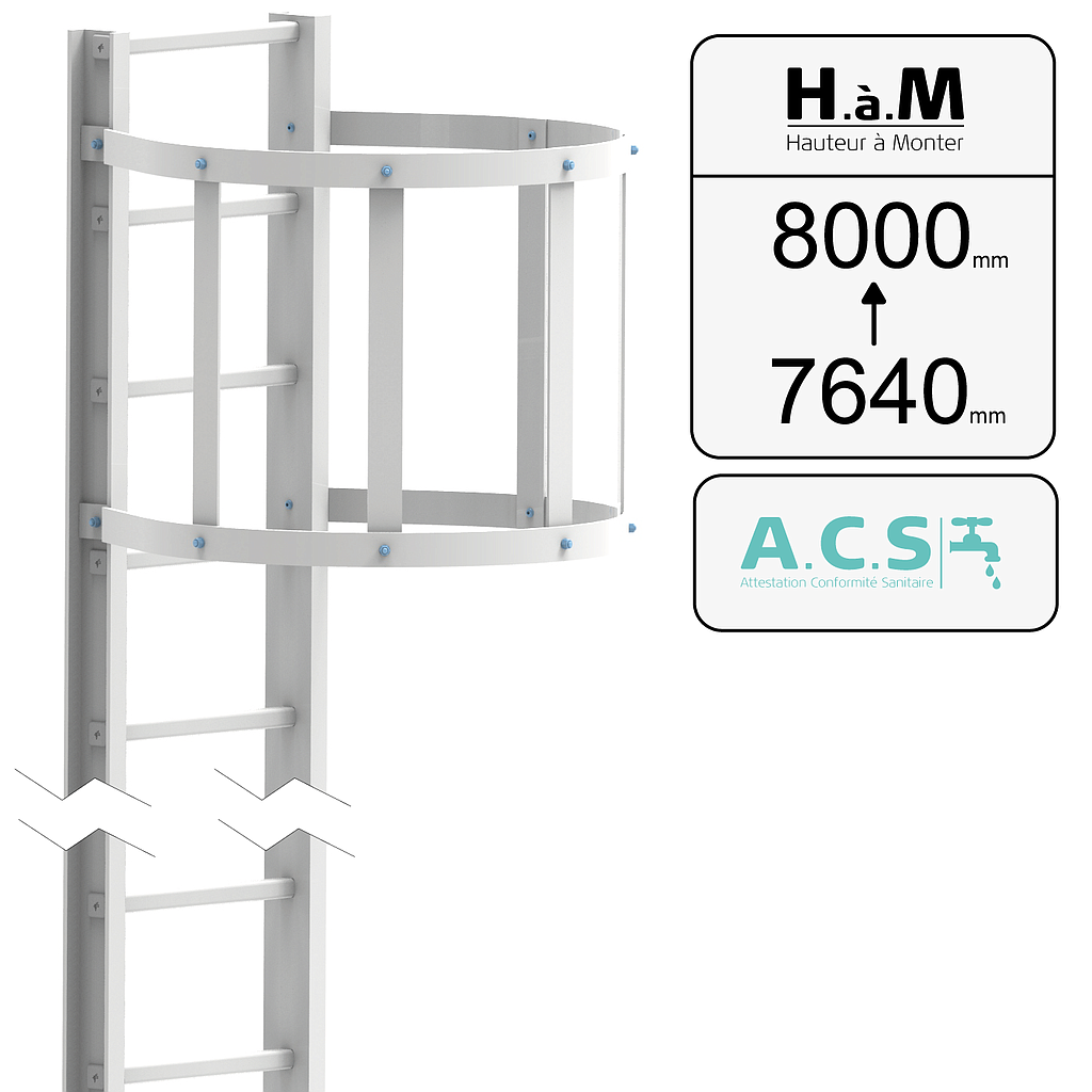Échelle crinoline PRV ACS U90 blanche - Hauteur à Monter: [7640➡8000]