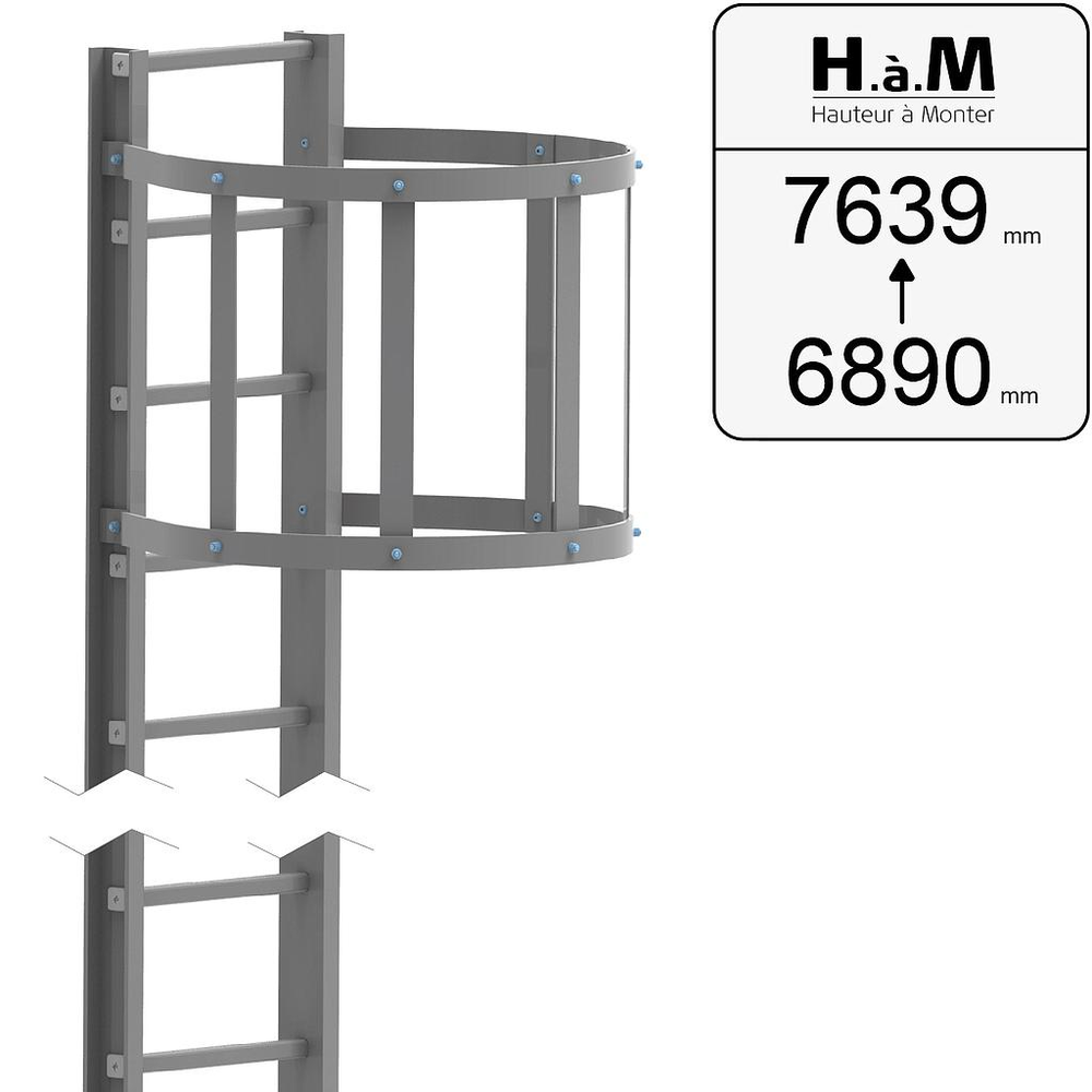 Échelle crinoline PRV U90 grise - Hauteur à Monter: [6890➡7639]