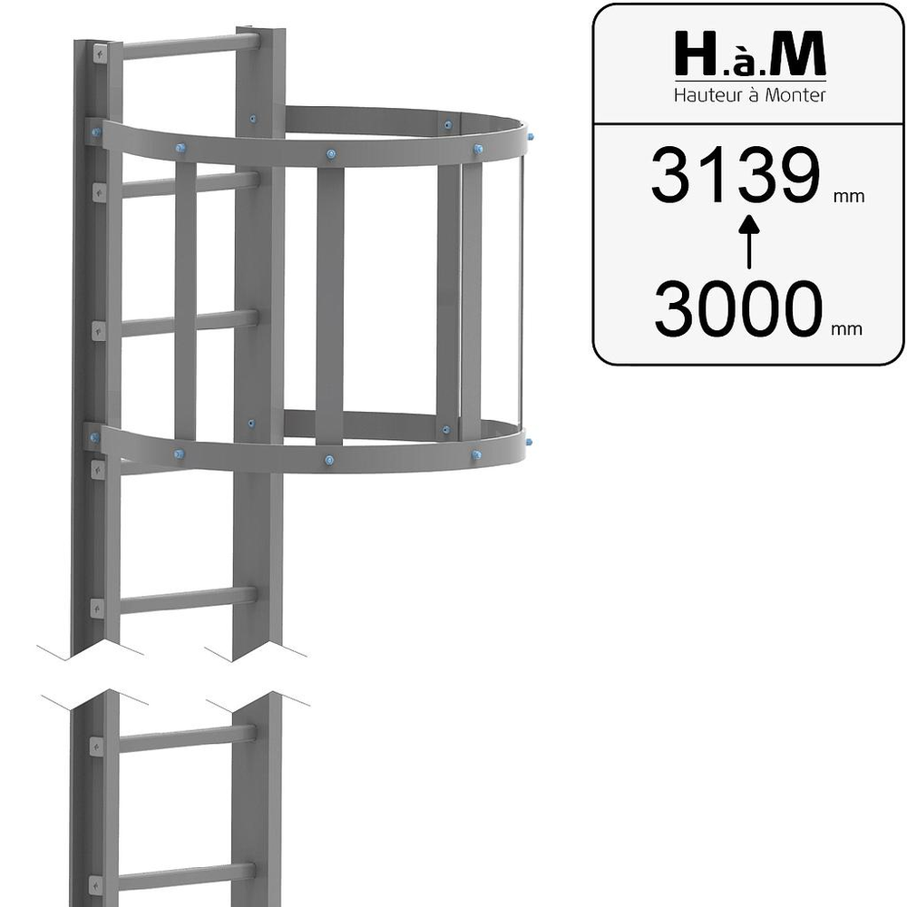 Échelle crinoline PRV U90 grise - Hauteur à Monter: [3000➡3139]
