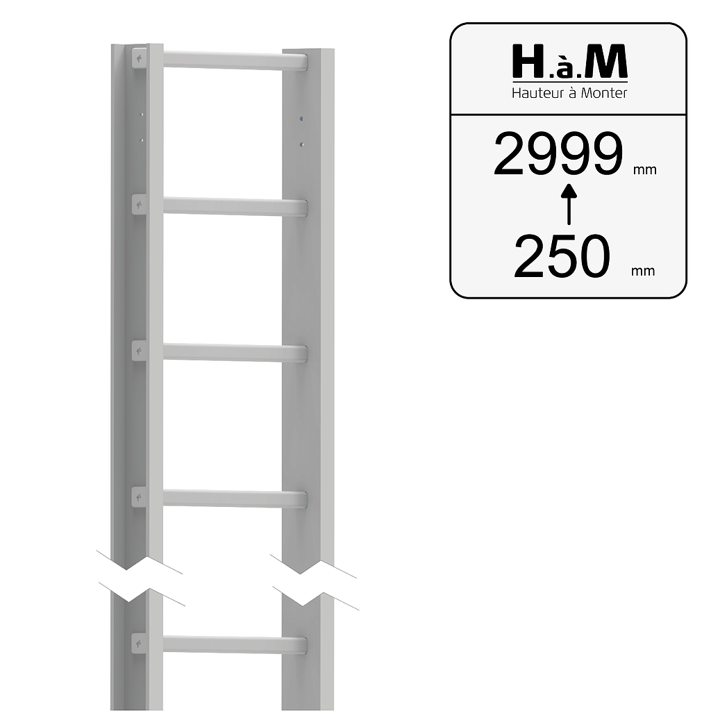 Échelle U90 - Grise - Hauteur à Monter: [250➡2999]