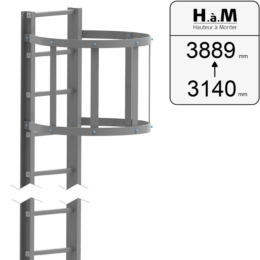 Échelle crinoline PRV U90 grise - Hauteur à Monter: [3140➡3889]