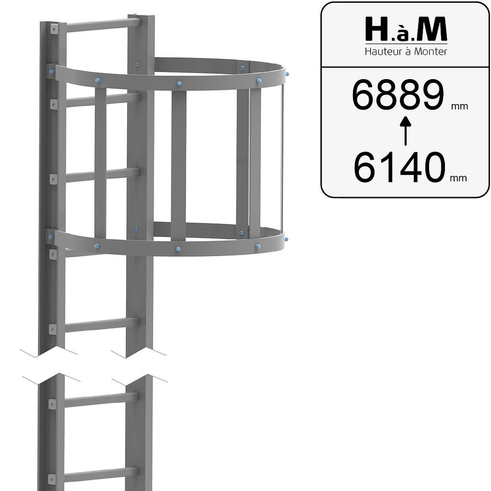 Echelle à Crinoline U90 - Grise - Hauteur à Monter: [6140➡6889]